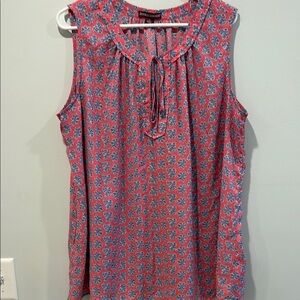 Jessica London Sleeveless Pink and Blue Blouse with Bib Collar